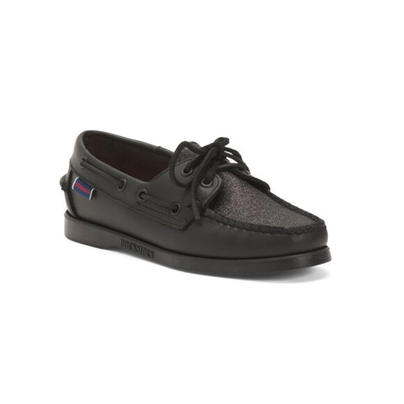 SEBAGO Black Leather Portland Vamp Glitter Loafers